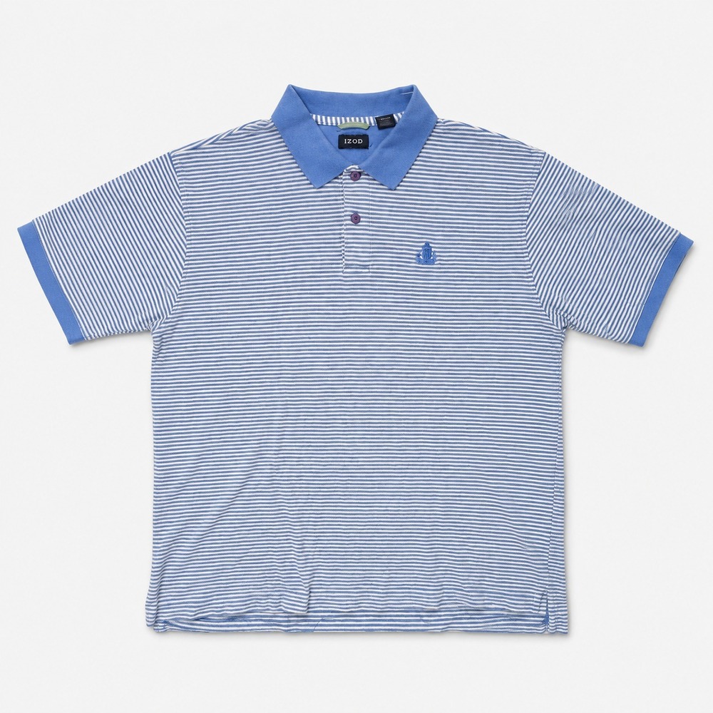 IZOD Polo Shirt Mens XL Blue White Striped Cotton Short Sleeve Golf Casual